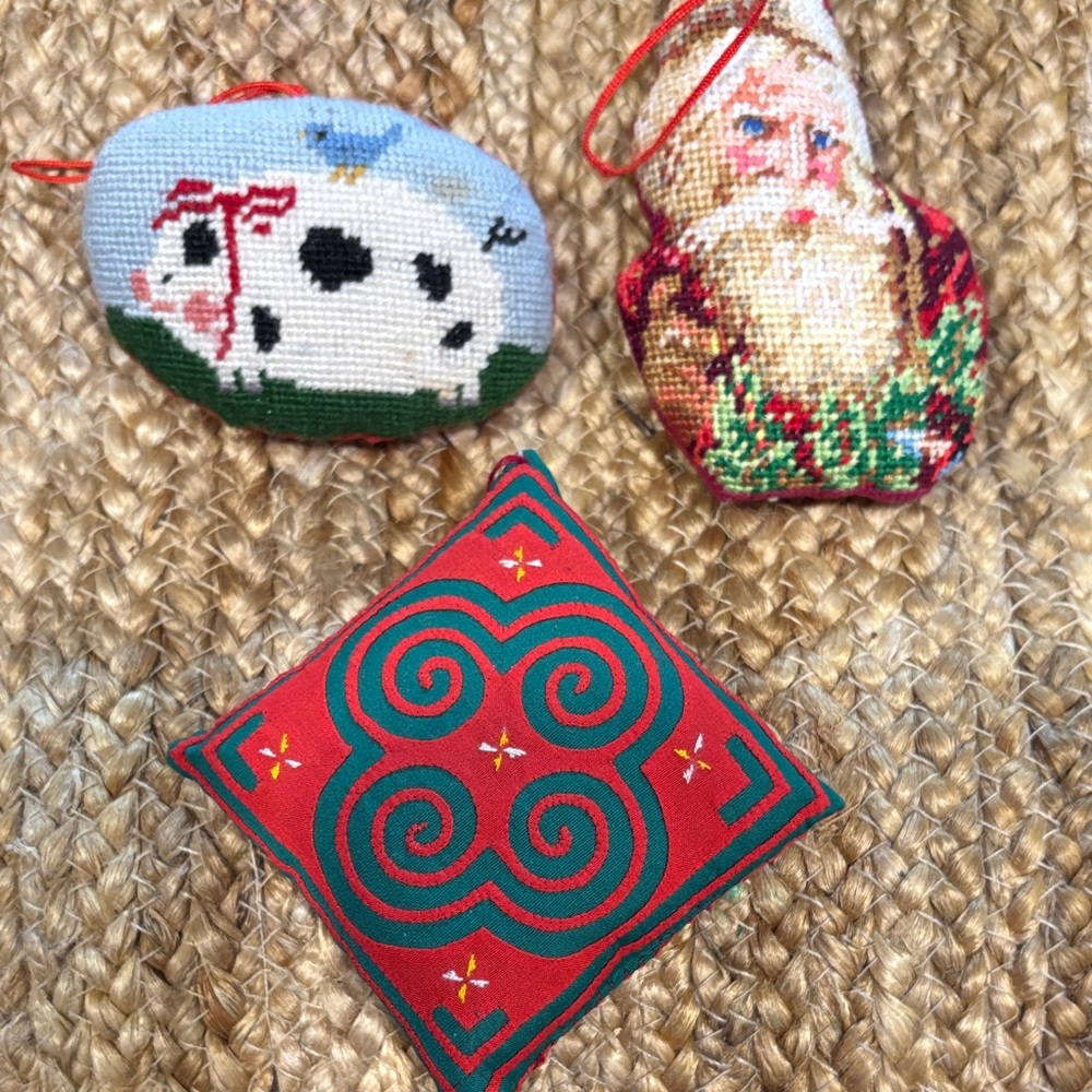 Vintage Ornaments Embroidered and handwork 3 total